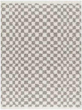 Birmingham rug - modern shaggy checkered - ivory & grey - sizes available