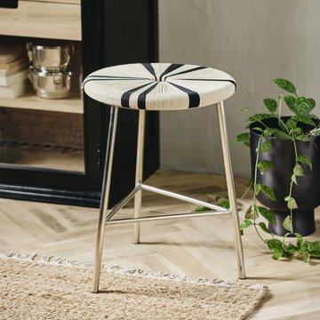 Morice stool - round - low - black and ivory - jute weaving