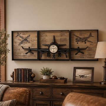 Airplane wall clock - black - metal