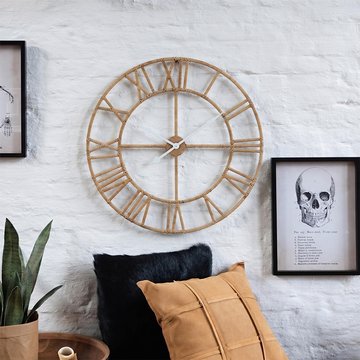 Roman wall clock - round - natural - rattan and metal