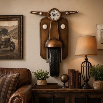 Scooter wall clock - gold - metal