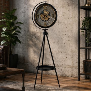 Industrial clock - tripod leg - round - black - metal