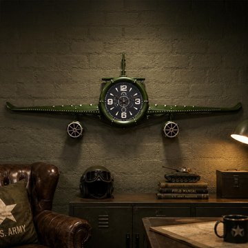 Vintage aeroplane wall clock - green - metal
