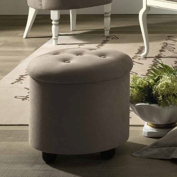 Nostalgia italian pouf - round - leather - bianco antico