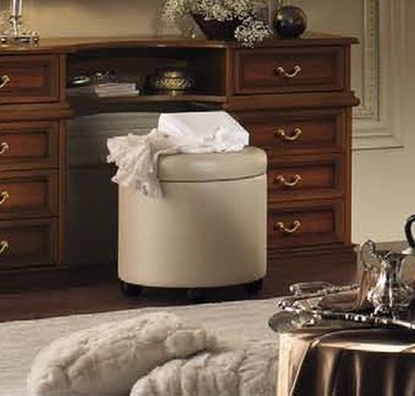 Nostalgia italian pouf - round - leather - ivory - walnut