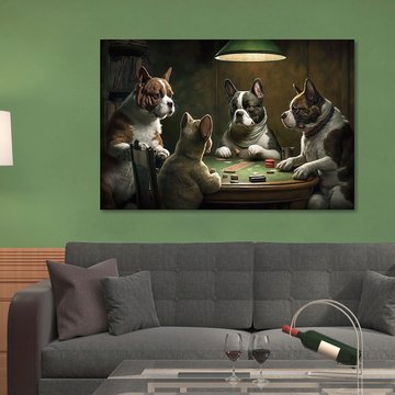 Dogs playing tempered glass wall art
