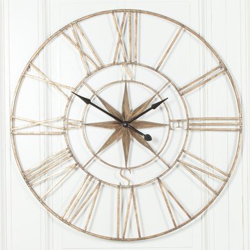 Rustic metal compass wall clock - round - extra large