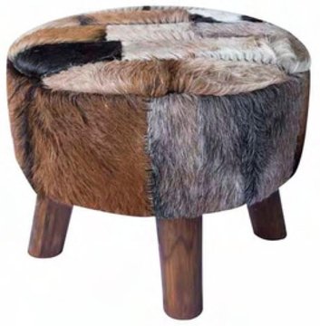 Frankfort pouffe - large - round - brown goat skin
