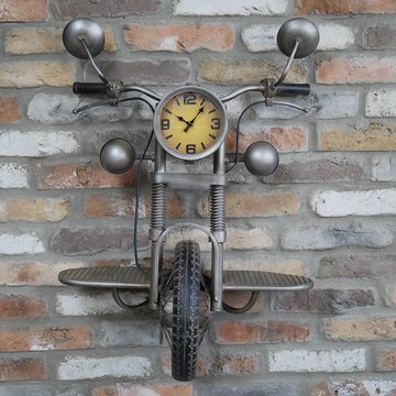 Motorcycle wall clock - grey metal - mounted
