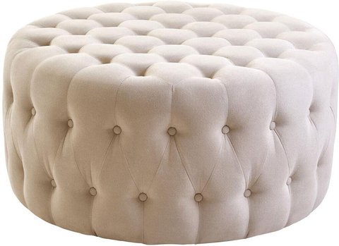 Haley footstool - tufted - round - beige velvet fabric