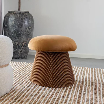 Hampton pouf - ochre velvet fabric
