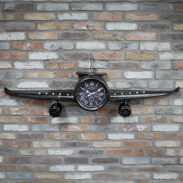 Aeroplane wall clock - industrial style - black metal