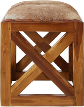 Kendari footstool - square - brown goat leather with teak wood