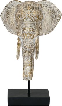 Elephant head sculpture - gold and white - large - set of 2