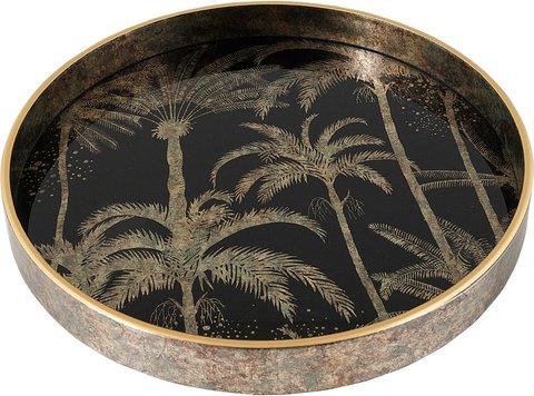 Palm tree tray - round - gold - set of 4