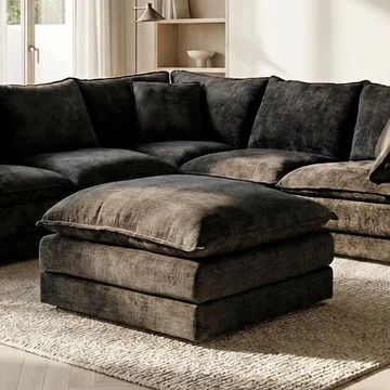 Solaya footstool - square - black fabric