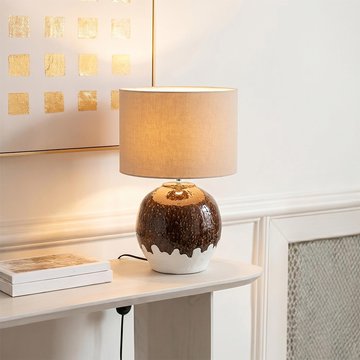Clay table lamp - white and dark brown - ceramic