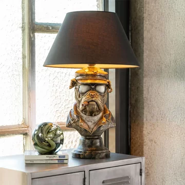 Bulldog table lamp - antique brown - polyresin