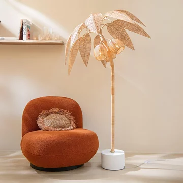Coconut tree floor lamp - large - natural - cane webbing and metal