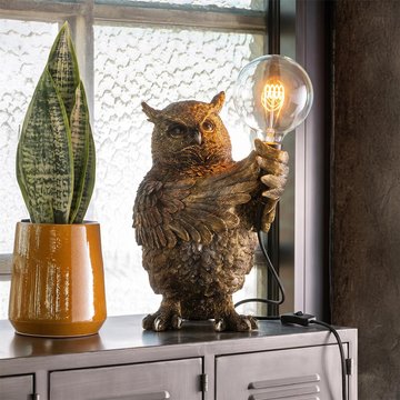 Owl table lamp - antique brown - polyresin
