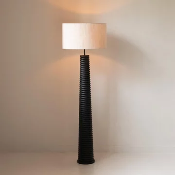 Floor lamp - black and grey - threaded ailanthus wood