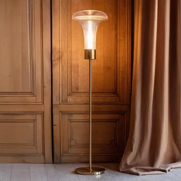 Led floor lamp - transparent and gold - glass and metal