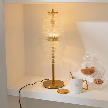 Led table lamp - round - transparent and gold - glass and metal