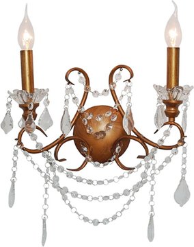 2 branch cut glass chandelier wall light - antique gold