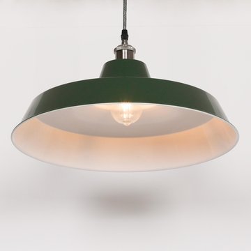 British factory style pendant light - green painted metal - 46cm