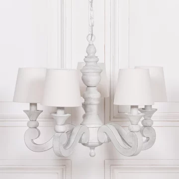 French style distressed chandelier with shade - white - 5 branch