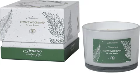 Festive woodland candle - white glass - set of 12