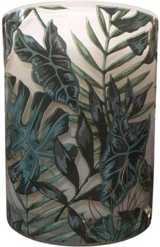Secret forest candle - white and green - large leaves - set of 6