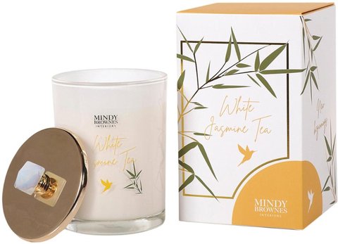 White jasmine tea candle - white and silver glass - set of 4