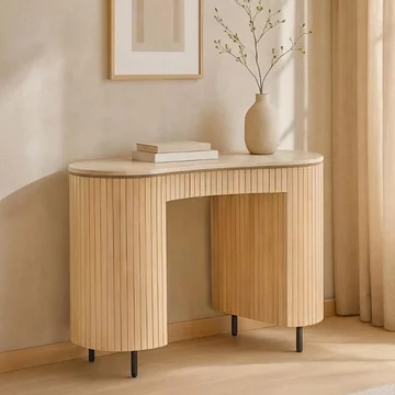 Brix dexter fluted office desk - 1 door - 1 drawer - beige and natural - mango wood
