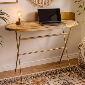 Office desk - oval - gold - recycled wood and metal