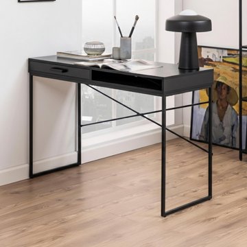 Seaford office desk - 1 drawer - black melamine and metal