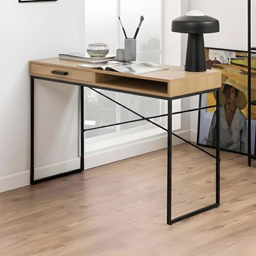 Seaford office desk - oak and black metal
