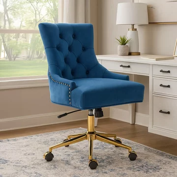 Anita office chair - blue velvet with gold base