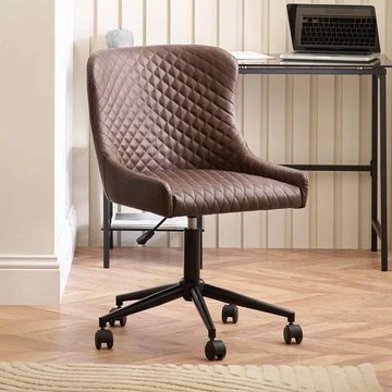 Luxe swivel office chair - curved back - adjustable height - brown and black - faux leather and metal