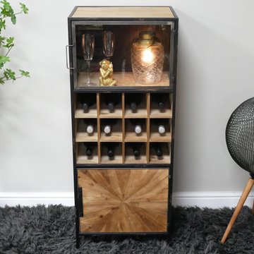 Wine cabinet - 2 door - fir wood and metal