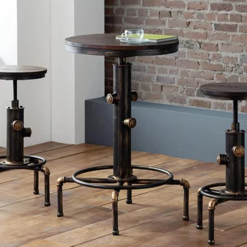 Rockport rustic elm industrial round bar table