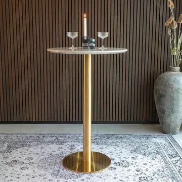 Bolzano bar table - round - white marble effect - gold base