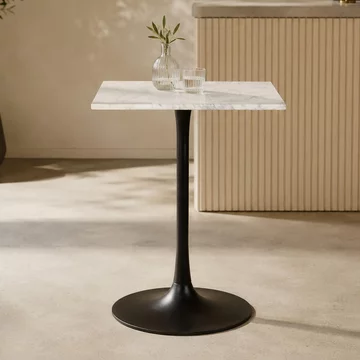 Carlten bistro table - square - white and black - marble and metal