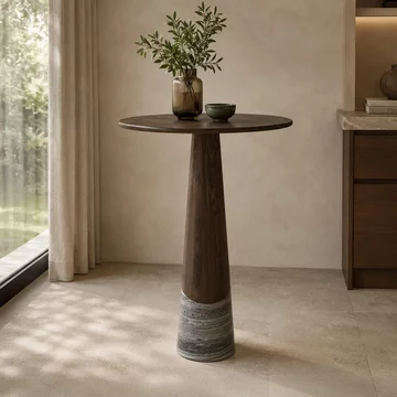 Harper bar table - tall - round - smoked charcoal - oak and marble