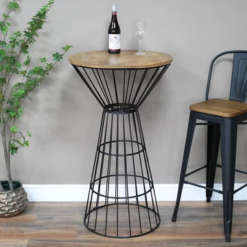 Bar table - mango wood and black metal - round