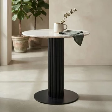 Nyon fluted bistro table - round - fluted base - blush beige and black - marble and metal