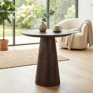 Willow bistro table - round - cone base - dark brown - mango wood