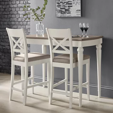 Montreux bar table set - 2 grey bonded leather barstools - grey washed oak & soft grey