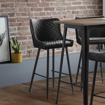 Leather barstool with back - set of 2 - black