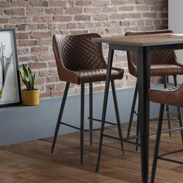 Leather barstool with back - set of 2 - brown